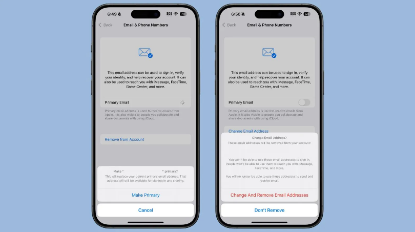 双河苹果手机维修分享苹果 iOS 18.1 支持设置“主要”邮箱地址并更改 iCloud 邮箱 