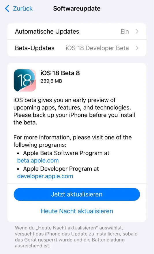 双河苹果手机维修分享苹果 iOS / iPadOS 18 开发者预览版 Beta 8 发布 